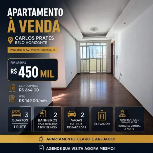 Apartamento à venda, 3 quartos, 1 suíte, Carlos Prates - Belo Horizonte/MG