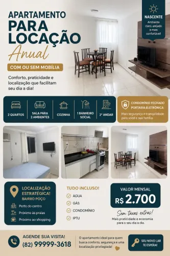 Apt 2 quartos no Poço, com ou sem mobilia