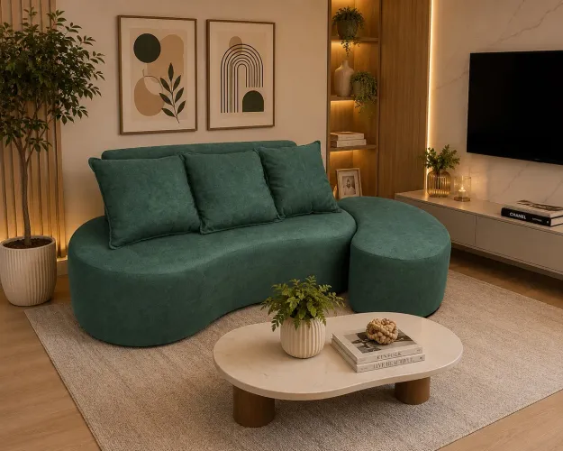 Sofá Orgânico Boucle Verde PRONTA ENTREGA