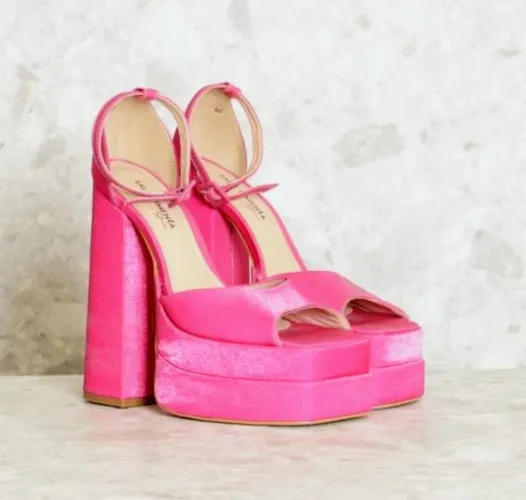 sandália meia pata sal e pimenta rosa acetinada 37
