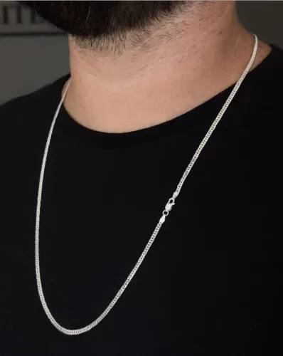 CORRENTE GRUMET ELO DUPLO 3MM 70CM - PRATA LEGÍTIMA 925