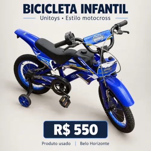 Bicicleta infantil Unitoys estilo motocross azul com rodinhas