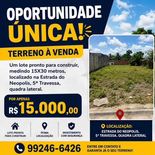 !GRANDE OPORTUNIDADE! Terrenos a venda no clube neópolis em benevides