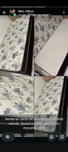 Cama de solteiro ,base+colchão em otimo estado acompanha espelho com criado mudo