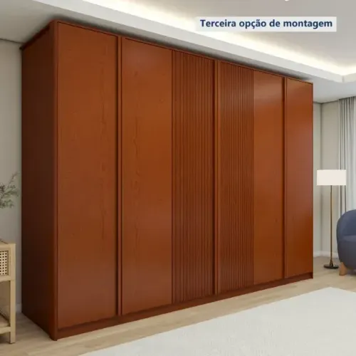 Guarda Roupa Barcelona Ripado 6 Portas de Casal no Marrom