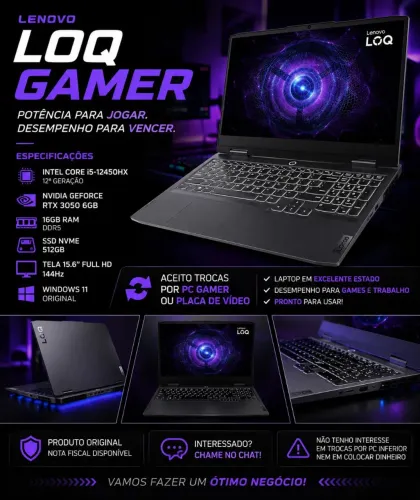 LENOVO LOQ GAMER ? ALTO DESEMPENHO E EXCELENTE ESTADO