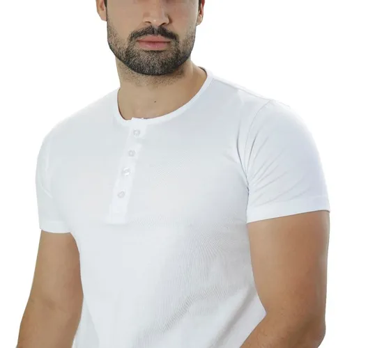 Camiseta Masculina Henley com Botões Frontais 100% Algodão