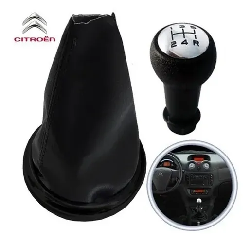 Manopla De Câmbio + Coifa Citroen C3 Com Aro Preto