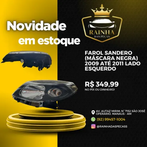Farol Sandero (máscara negra) 2009 até 2011 Lado Esquerdo
