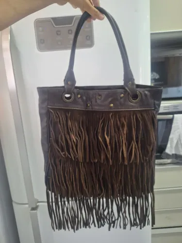 Bolsa couro com franja