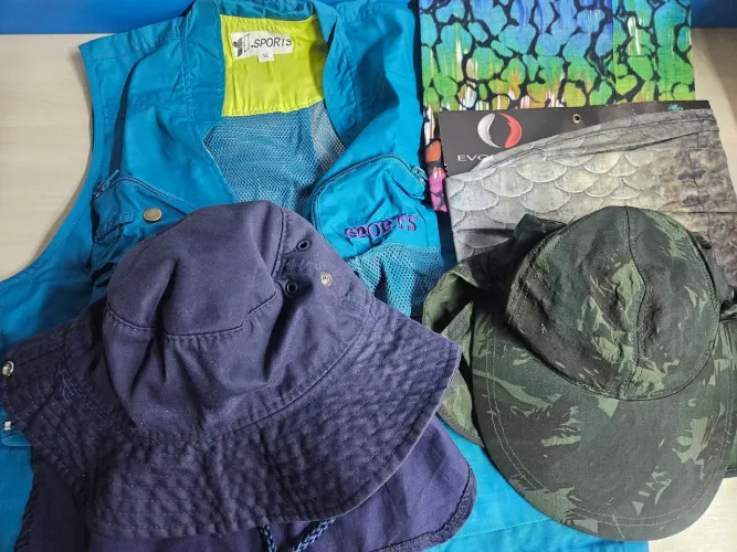 Kit de pesca - Colete, chapéus e acessórios