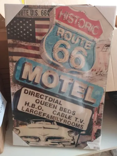 Tela decorativa VINTAGE CAR LAQUEADA - ROUTE 66 - NOVA 