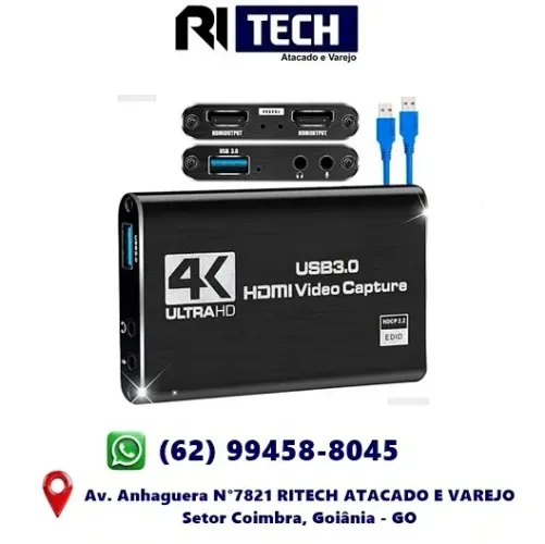 Placa de Captura HDMI USB 3.0 4K Plug Play 1080p Duas Saidas HDMI Ultra HD