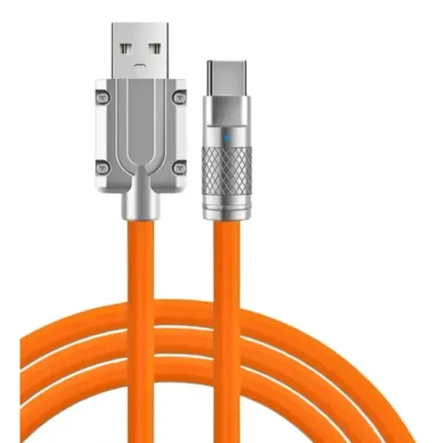 Cabo Carregamento Tipo C Turbo 120W Acabamento em metal e LED 1m