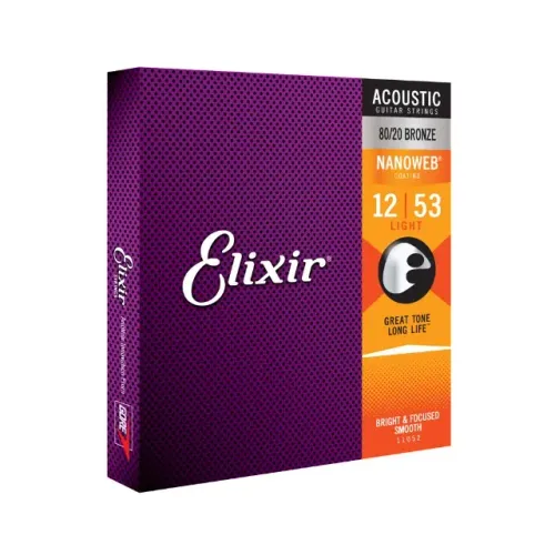 Encordoamento Violão Elixir 11052 .012 Aço Light Nanoweb Original