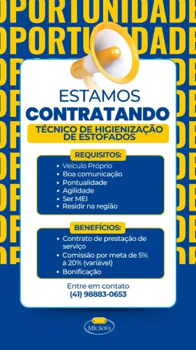 Vaga para tecnico em Higienizaão Sofá