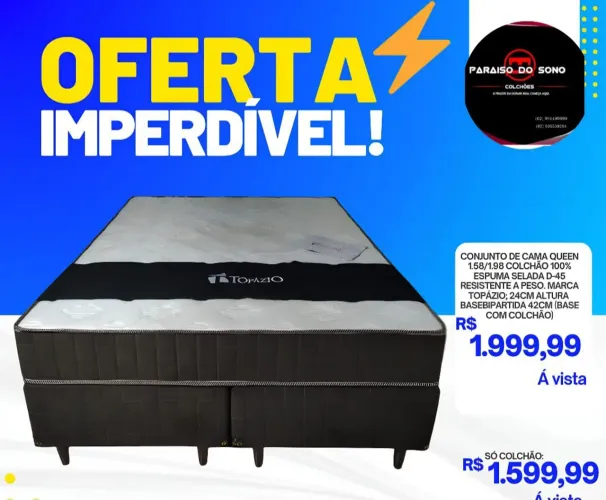 Cama Queen Topázio com Colchão e Base Imperdível!