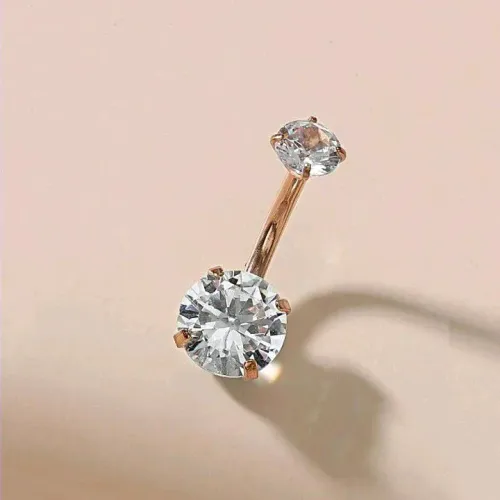 Piercing de Umbigo em Aço Cirúrgico com Pedra de Zircônia Alta Qualidade