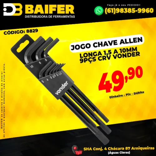 Jogo Chave Allen Longa 1,5 a 10mm 9Pçs Crv Vonder