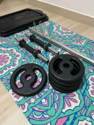 Kit de Musculação com Anilhas de Ferro e Barras - Academia em Casa