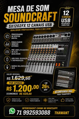 Mesa de som 16 canais Soundcraft + Bag