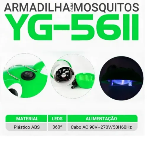 Luminária mata mosquito que tranquiliza ambiente e Armadilha de Mosquito YG 5611 Sapinho