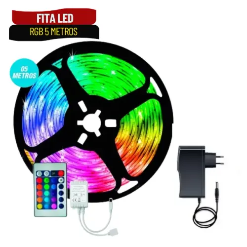 Fita LED RGB 3528 5m 12V Colorida de Alta Luminosidade para Decoração - SCS107