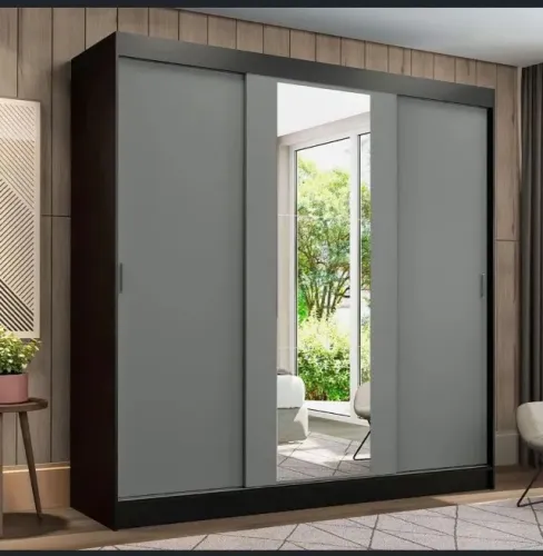 Vendo Guarda-Roupa Casal Madesa Reno 3 Portas de Correr com Espelho - Preto/Cinza