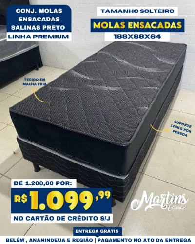Cama Box Solteiro Molas Ensacadas Salinas Preto