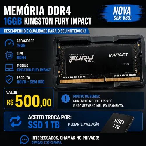 Memória RAM Kingston Fury Impact DDR4 16GB Notebook