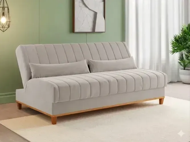 Sofá Cama Duna Marfim Em Veludo Novo