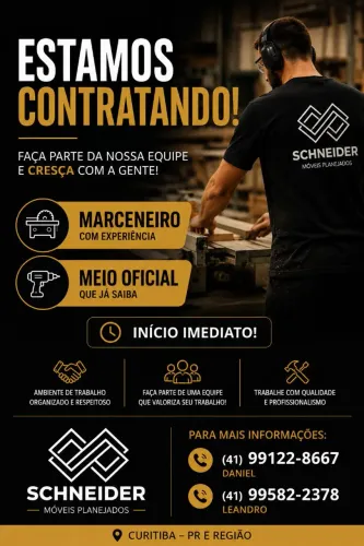 Vaga para marceneiro e meio oficial