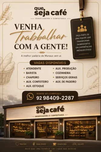Vagas Abertas Panificadora e Confeitaria 
