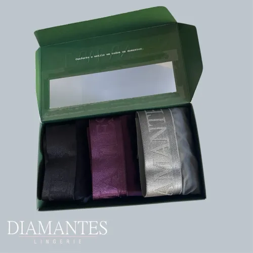 Kit Cueca Diamantes 3 Pecas Boxer Microfibra Premium Original Conforto Total