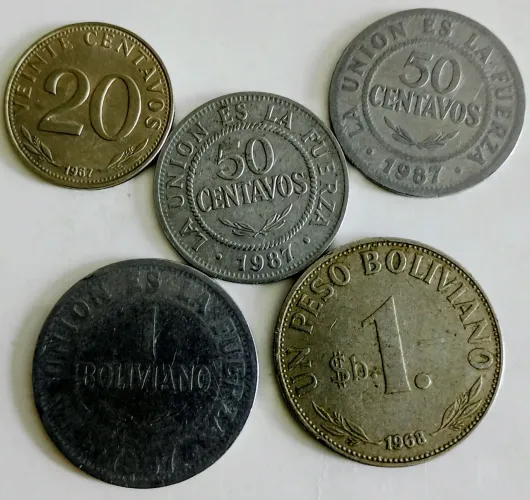 5 moedas da Bolívia