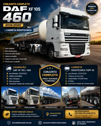 DAF XF 105 460 2019/20 + CARRETA RODOTECNICA 2023/2024 TANQUE INOX 45.000L