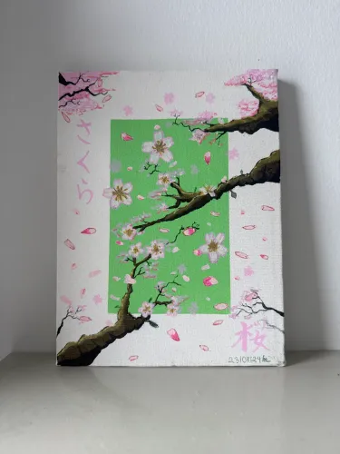Pintura feita a mão (sakura) 18 x 24 cm