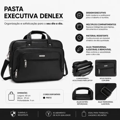 Pasta Executiva Denlex Transversal Preta - Elegância e Praticidade para o Dia a Dia
