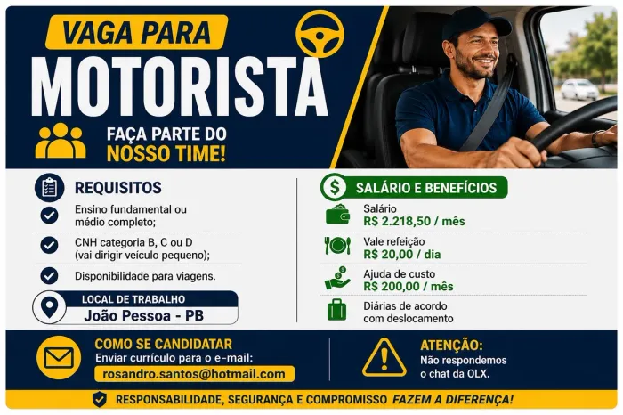 Vaga para Motorista. João Pessoa - PB