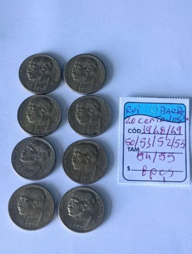 8 Moedas 20 centavos dos anos 1948/49/50/51/52/53/54/55 série ilustres Rui Barbosa MBCa