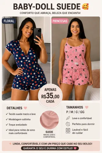 Pijamas Femininos Adulto e Infantil | Baby-Doll a R$35