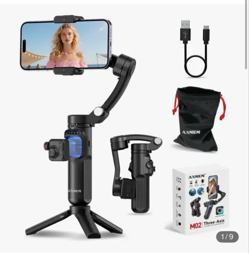 ? Gimbal Estabilizador Axnen 3 Eixos para Celular com Tripé e Controle Remoto