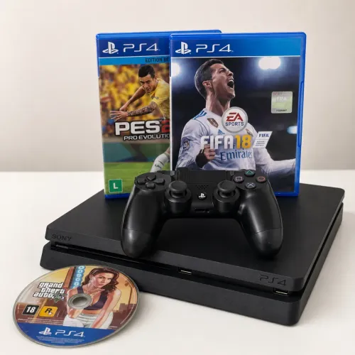 PlayStation 4 (PS4) com controle original e 3 jogos
