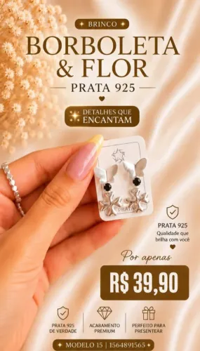 Trio de Brincos Vários Modelos Prata 925