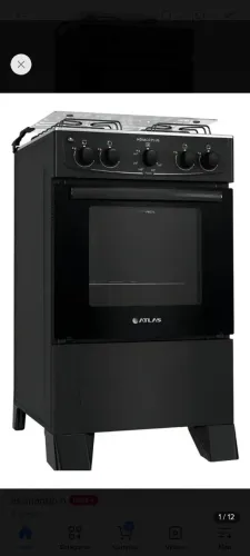 Fogão Atlas Mônaco Plus 4 Bocas Preto/Inox - Estado de Novo (Forno ZERADO)