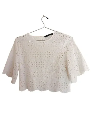 Blusa zara laise / renda - floral - branca P /Usada