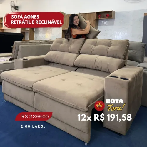 PROMOÇÃO URGENTE - Sofá RETRÁTIL RECLINÁVEL Agnes Bege apenas 12x R$191,58