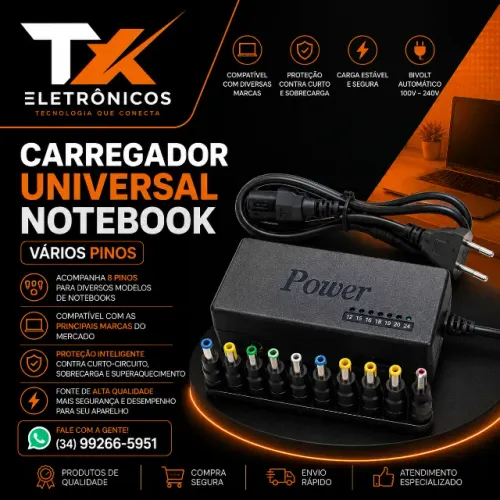 Carregador Universal para Notebook - Vários Plugs - Carregador Notebook Universal 