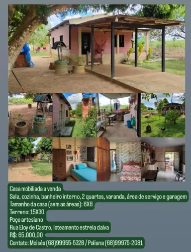Casa mobiliada na vila do incra em Porto Acre
