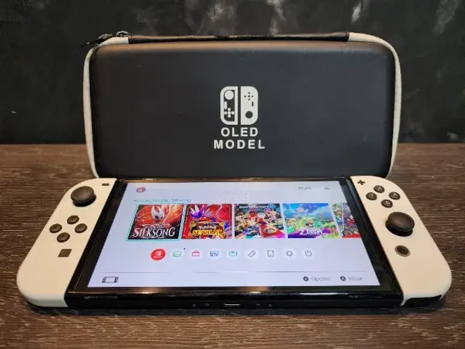 NINTENDO SWITCH OLED DESTRAVADO + CARTÃO 128GB + 20 JOGOS + GARANTIA